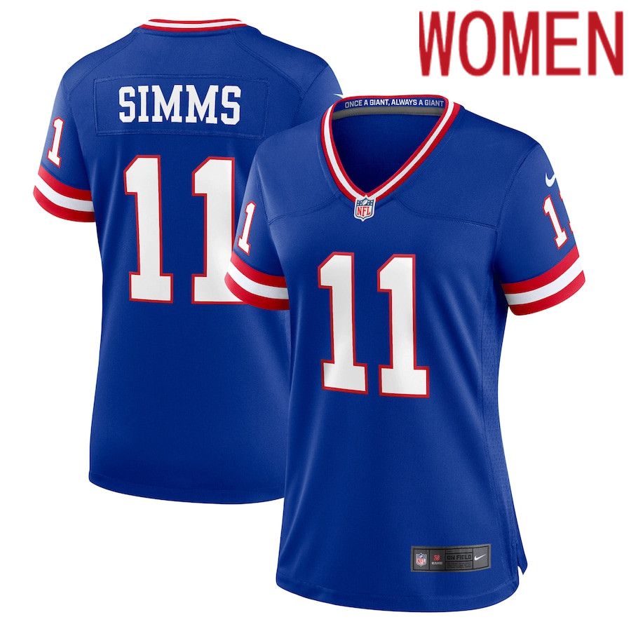 Women New York Giants #11 Phil Simms Nike Royal Classic Retired Player Game NFL Jersey->women nfl jersey->Women Jersey